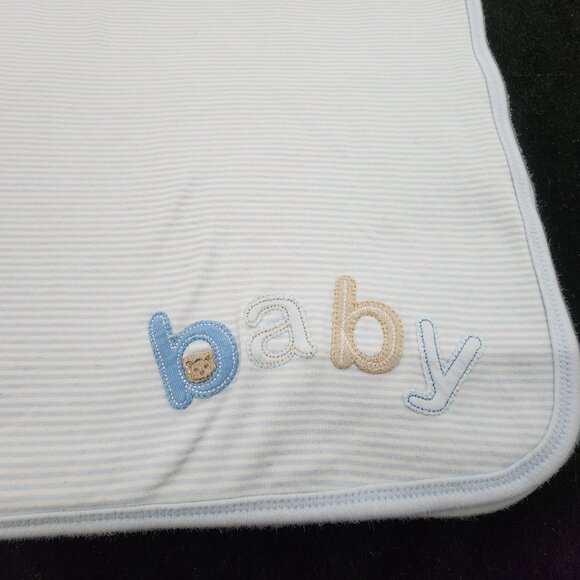 Carter's Blue Stripe Baby Blanket Double Sided 28" x 34" VTG - Picture 3 of 10
